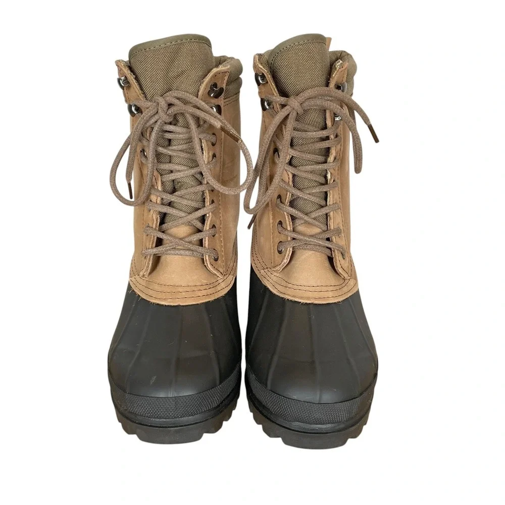 VTG Eddie Bauer Duck Boots Women 8 Brown Leather Sherpa Lined Waterproof Lace Up